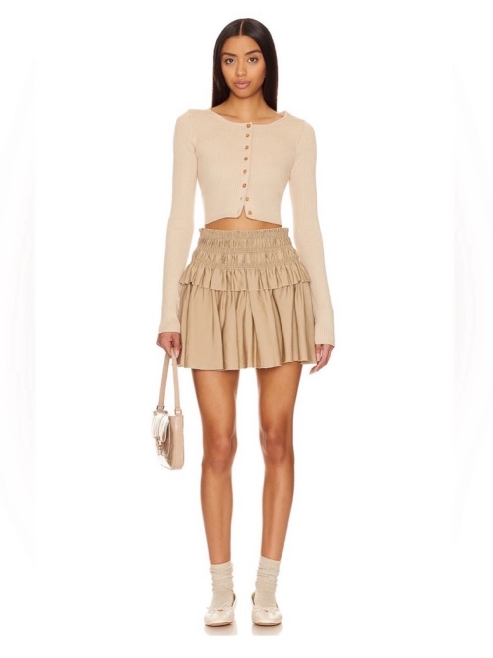 LoveShackFancy Bradfield Ruffle Mini Skirt Elmwood Green S - Picture 2 of 5